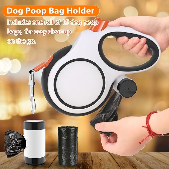 Retractable Dog Leash 26ft Heavy-Duty for Medium & Large Dogs - Upgraded Lock, Tangle-Free, Ergonomic Grip - Perfect for Walking, Running, Outdoor Training (White)