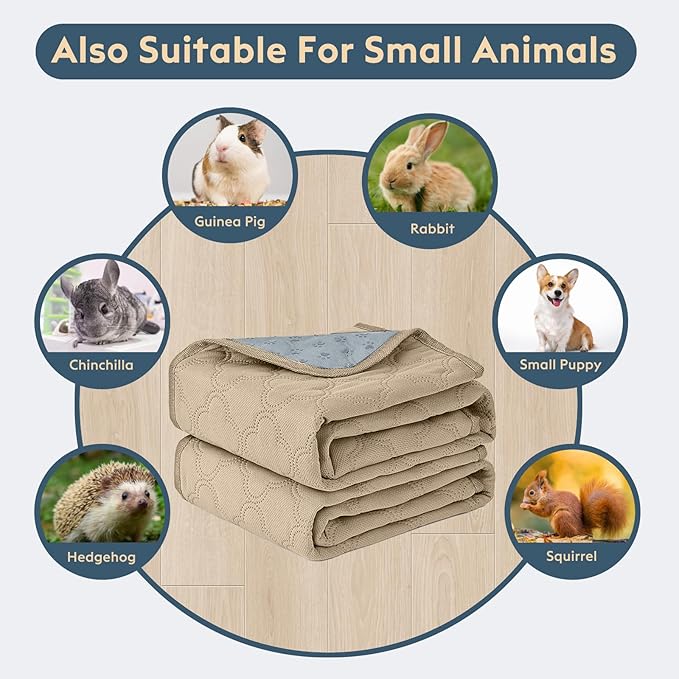FunFurry Washable Guinea Pig Cage Liner - 2 Pack Reusable Washable Pee Pads,Waterproof Guinea Pig Bedding for Small Animal - Rabbit Bunny Hamster Puppy (Cream, 24" X 47" - 2 Pack)
