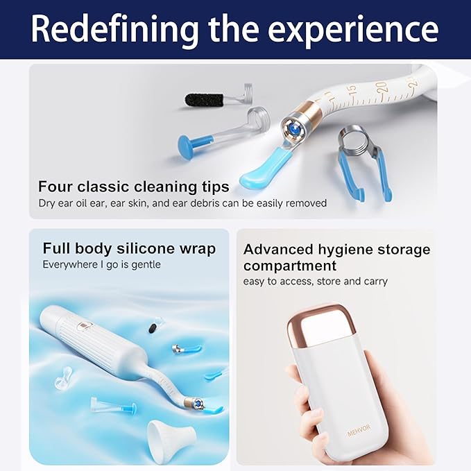 Ear Wax Removal Tool Camera, Smart WiFi Ear Cleaner with Camera, HD Visual Otoscope, Safe Silicone Flexible Scoops & Tweezers Sets Tools for Adults & Kids