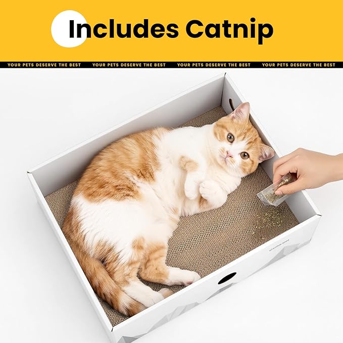 Conlun Cat Scratcher Box with 3-Layer Corrugated Pad, Heavy-Duty Double-Sided Cardboard Scratching Board & Bed, Checkered Design, for Cats,Jumbo