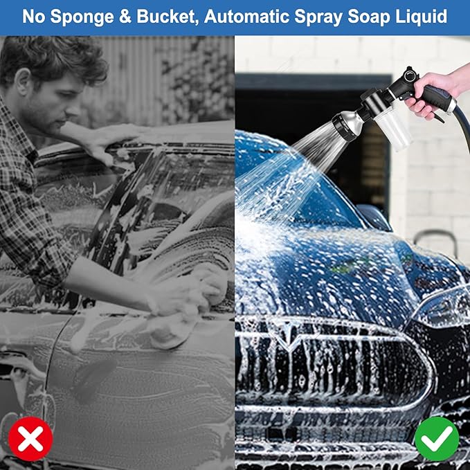 Garden Hose Nozzle, High Pressure Hose Spray Nozzle 8 Way Spray Pattern One-Touch Sprayer for Watering Plants, Lawn, Patio, Car Wash, Cleaning,Showering Pet