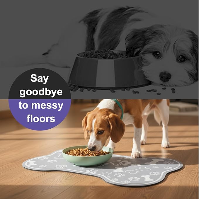 Dog Cat Food Mat Rapid Absorbent Dog Bone Shaped Placemat Water Bowl Mat No Stains Quick Dry Water Dispenser Mats Pet Accessories Supplies (15.7 × 11.8 inches/40 × 30 cm)