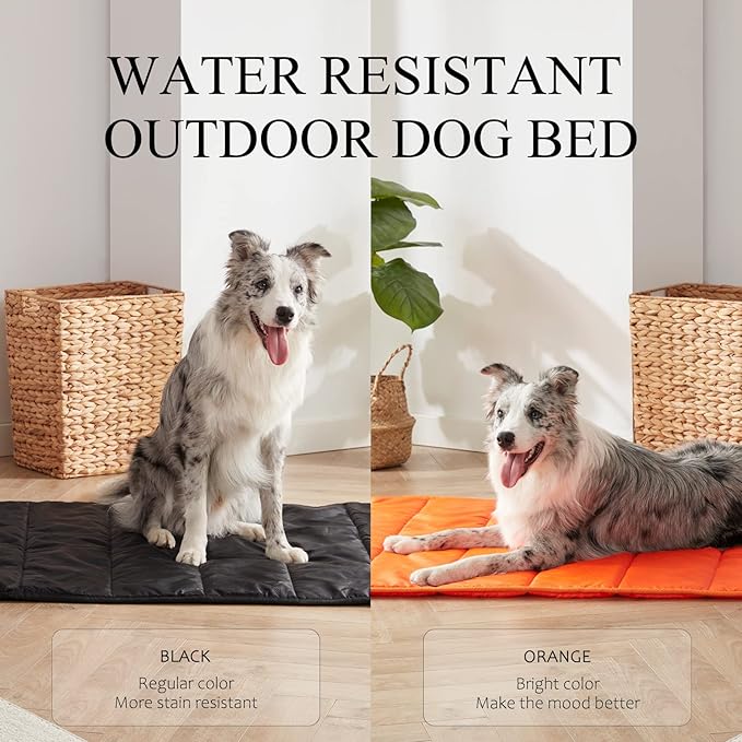 BDEUS Travel Dog Bed, Outdooor Camping Pet Mat, Portable Place Mat with Handle, Easy to Clean, Waterproof & Portable and Odor Resistant Pet Cooling Pad (Large 43" x 25", Black)