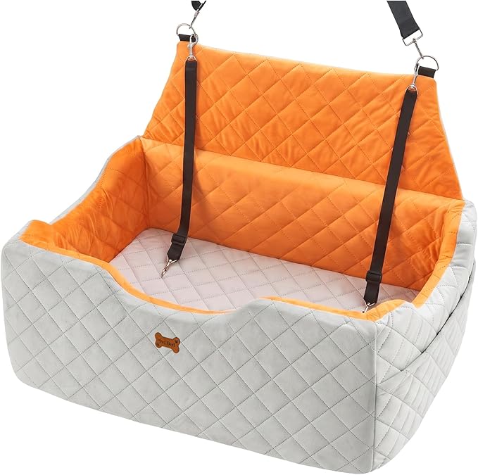 Dog Car Seat for Large Dogs - Foam Dog Booster Seats for 2 Small Dogs, High Depth Car Pet Seat with Storage and 2 Safety Leash, Washable Portable Travel Cat Bed, 2-inch, Grey