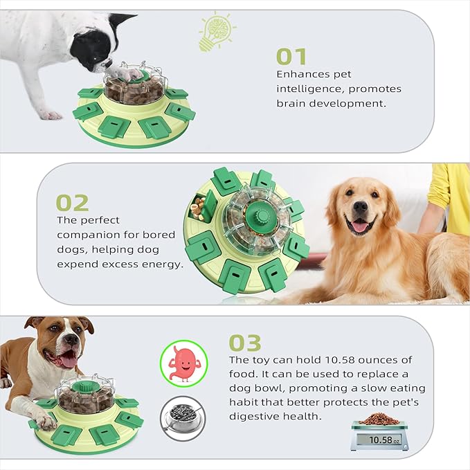 KADTC Dog Puzzle Toy, 2 Levels of Step-by-Step Challenge, Spin-to-Release Treat Dispenser, Slow Feeder & Mental Stimulation Enrichment Toy for Small Medium Large Dogs