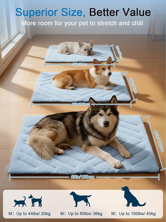 Dog Cooling Mat Self Coolings Foldable Cooling Pad for Dog in Summer Coolings Mat for Dogs and Cats Machine Washable (Rectangle,Blue, Large-48 L x 28" W)