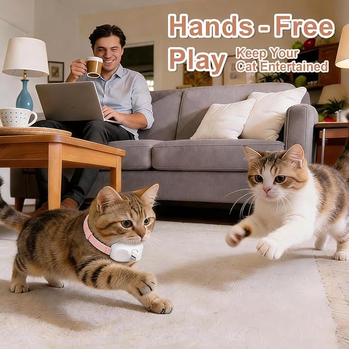 Walfront Cat Toys, Interactive Pink Adjustable Collar Toy, Fit 9.1–13.4 in, Indoor Play for Kittens & Adult Cats, Fun Exercise & Boredom Relief