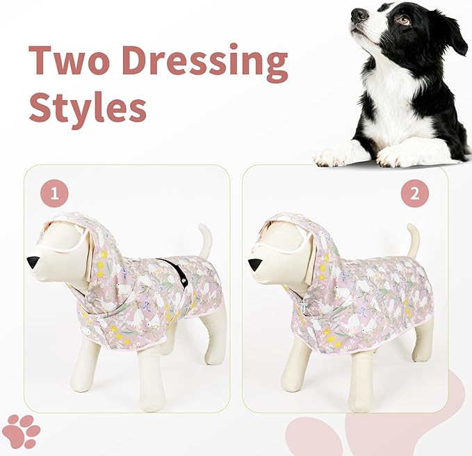 Dog Raincoat, Waterproof Windproof Dog Rain Jacket with Hood, Rain Coat with Leash Hole, Adjustable Raincoat Poncho for Small Medium Large Dogs Outdoor (Pink, XL)