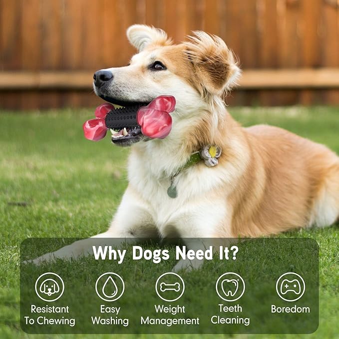3-Pack Tough Dog Toys for Aggressive Chewers: Bacon Flavored Long Lasting Dog Bones for Large Dogs, Heavy Duty Nylon & Rubber Dog Chew Toys to Keep Them Busy, Medium & Large Breed, Black