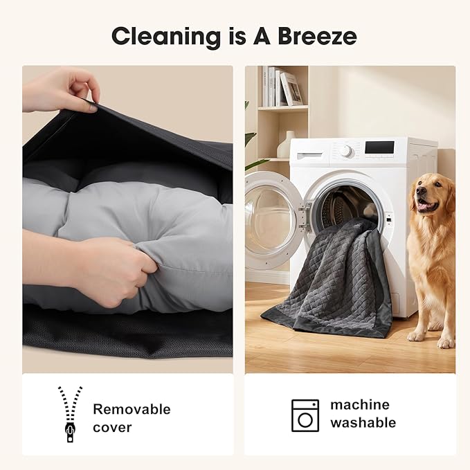 GASUR Indestructible Chew Proof Dog Beds for Large Sized Dogs, Durable Large Dog Ded for Aggressive Chewers,Waterproof Washable Dog Deds with Removable Cover, Pet Crate Couch Bed (Grey, L, 35"x22")