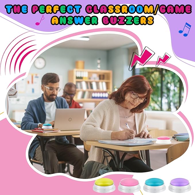 Honoson 8 Pieces Recordable Answer Buzzers Button for Trivia Games Show Buzzers Recording Buttons Gifts for Classroom Team(Classic Color)