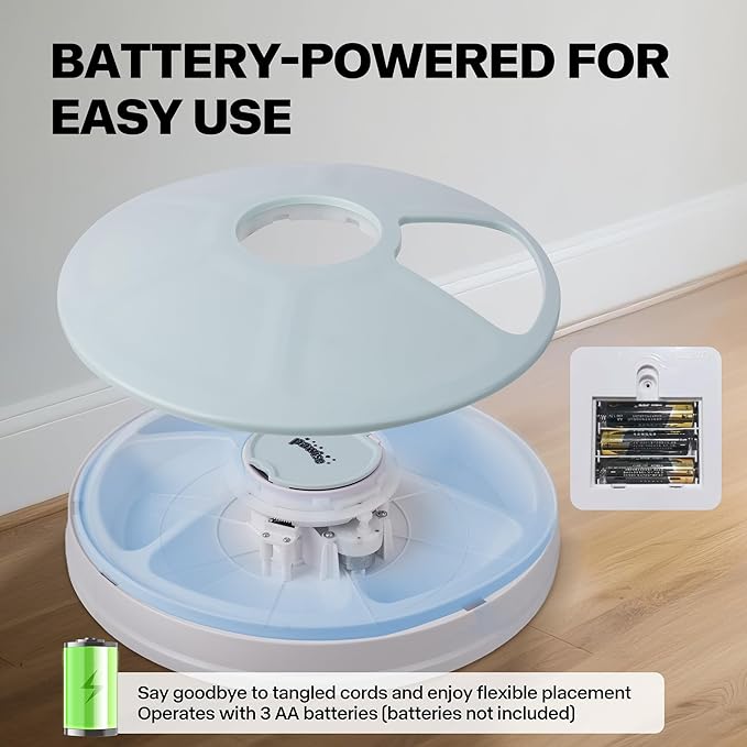 PAWISE Automatic Cat Feeder for Wet and Dry Food, 6-Meal Timed Pet Food Dispenser with Programmable Timer, Auto Dog Feeder Station for Small Pets, Battery Operated Cat Treat Dispenser