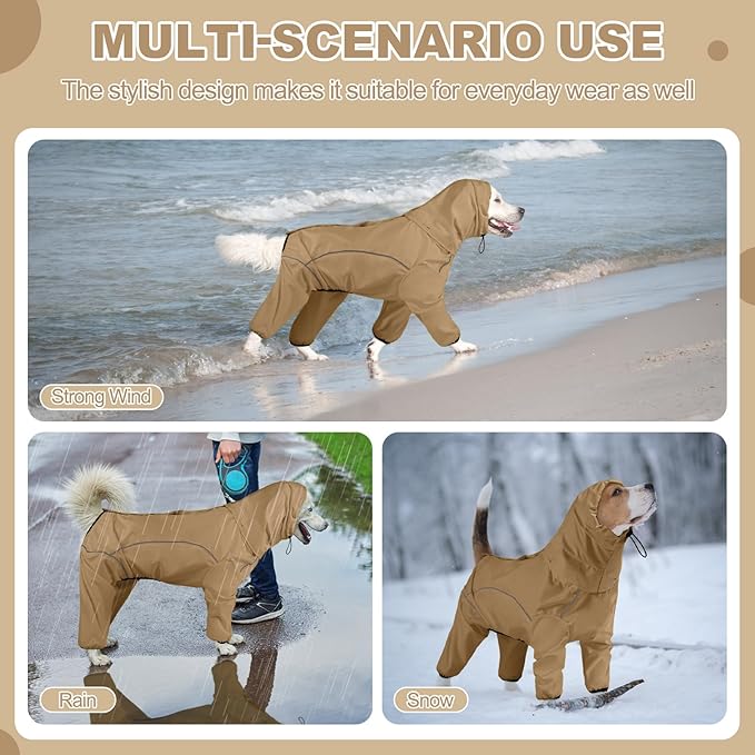 Dog Raincoat, Waterproof Dog Rain Jacket with Removable Hood,Adjustable 4 Legs Pet Poncho with Leash Hole,Reflective Stripe Hooded Snowproof Windproof Clothes for Small to 3X-Large Dogs, XL