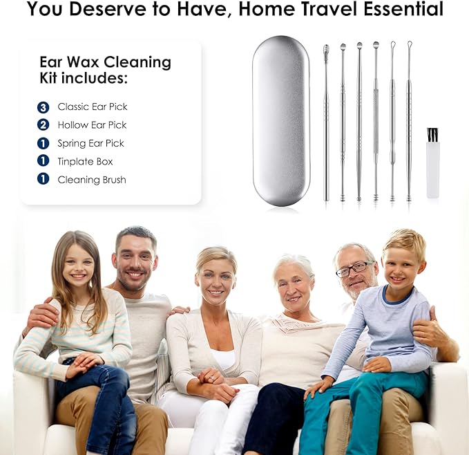 Ear Cleaning Kit,Safe Ear Wax Removal Tool,Earwax Removal Kit,Easy to Use,Painless Ear Pick,with Storage Box and Cleaning Brush (Silver)