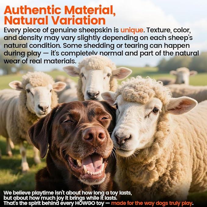 HOWGO Dog Rope Toy,Dog Bungee Chaser Toy 100% Sheepskin,Sheep Smell Tug Toy for All Breeds (Black, Short Without Ball)