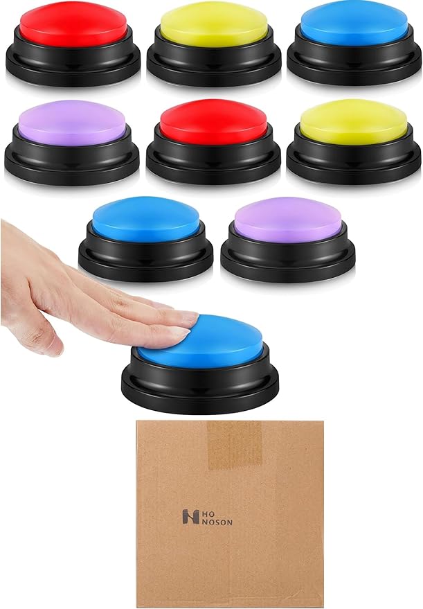 Honoson 8 Pieces Recordable Answer Buzzers Button for Trivia Games Show Buzzers Recording Buttons Gifts for Classroom Team(Bright Color)