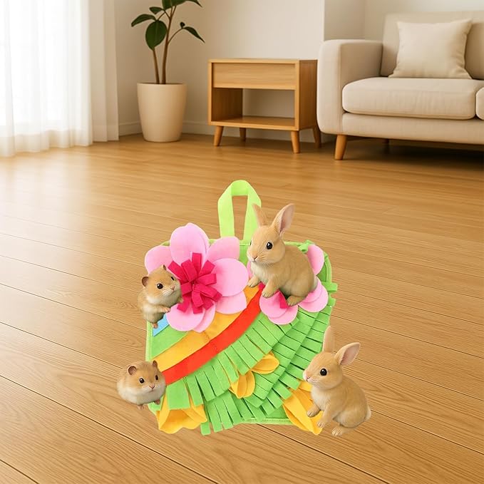 Rabbit Foraging Mat, Rabbit Snuffle Mat Guinea Pigs Hay Feeder Small Pet Puzzle Toy Interactive Feeding Game for Bunny Chinchillas Hamsters Ferrets Small Animals Treat Dispenser Anti Slip Feeding Mat