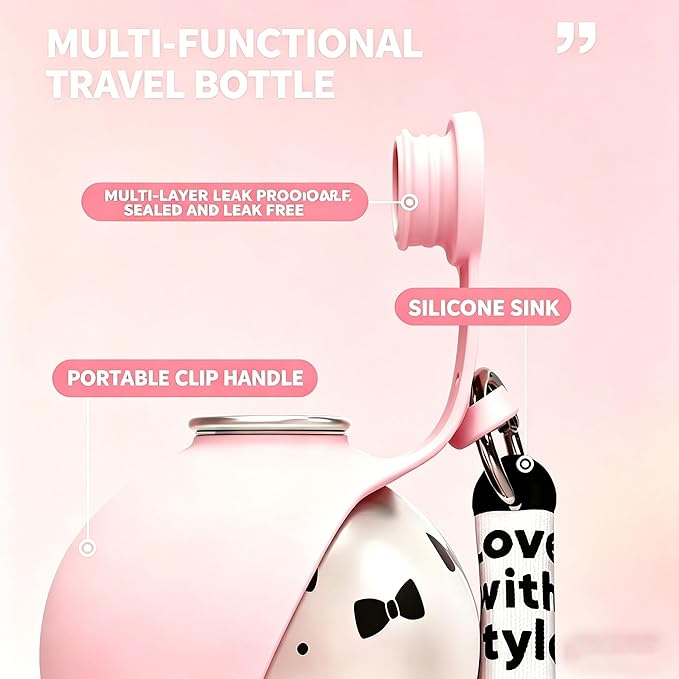 Portable Dog Water Bottle, 304 Stainless Steel Foldable Pet Water Cup, Leak-Proof Travel Water Dispenser with Foldable Silicone Bowl, 285ml Large Capacity for Dogs Cats Outdoor Walking Hiking