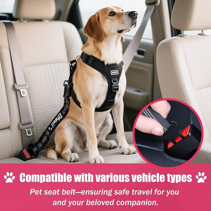 IBWell Dog Seat Belt,3 Piece Set Retractable Dog Car Harness Adjustable Dog Seat Belt for Vehicle Nylon Pet Safety Seat Belts Heavy Duty & Elastic (Black & Red)