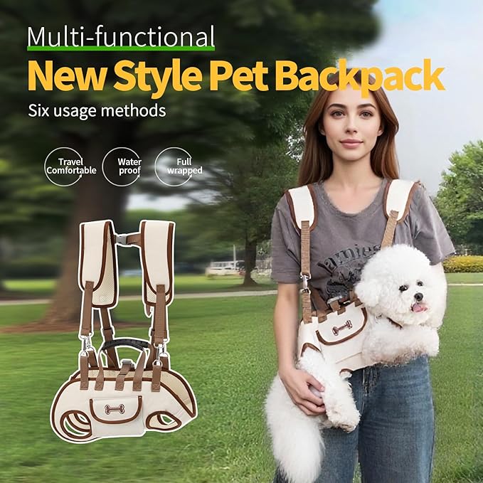 6-in-1 Hands Free Pet Carrier Backpack for Dogs & Cats - Convertible Shoulder Sling, Leash & Lift Harness, Portable Breathable Design Small Dog Carrier Slings for Puppies, Yorkie (4-8 lbs)