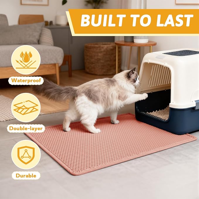Pieviev Cat Litter Mat Double Layer Waterproof Urine Proof Trapping Mat 1 Pack (Red, 30x24 Inch (Pack of 1))