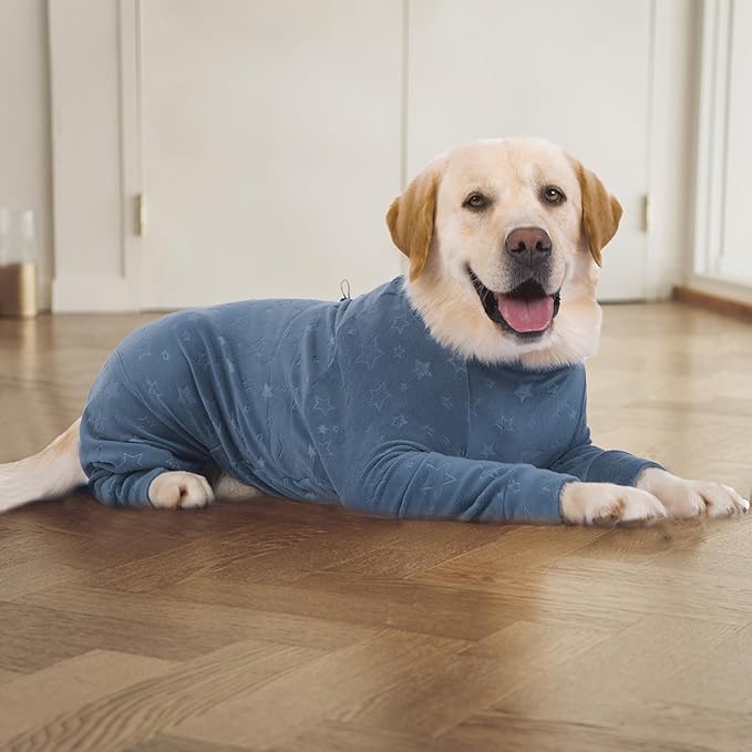 Dog Coats Autumn Winter Jumpsuit for Large Medium Dogs, Warmer Recovery Suit Polar Fleece Dog Bodysuit Lightweight Pajamas Pullover Stretchy Onesie Four-Legged Cold Weather Clothes(5XL, Blue)