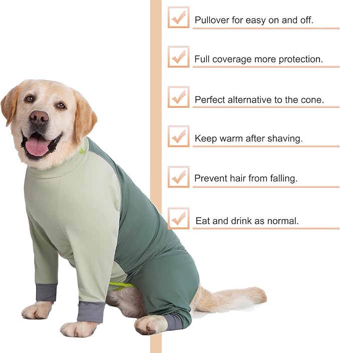 Dog Onesie Coat - Water-Repellent & Stretchable, Dirt-Resistant Outdoor Puppy Suit with Reflective Strips | Controls Shedding | for Small, Medium, Large Dogs (Olive Green, 6XL(Weight 85-100 lbs))
