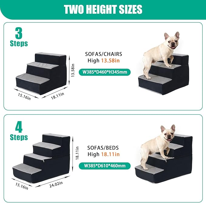 Dog Stairs for Small Dogs and Cats, Dogs Stairs for Bed, 4-Step Dog Ramp, Non-Slip Sturdy Pet Steps