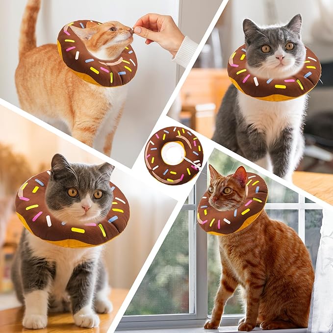Seyezo Cat Cone Collar Soft, Adjustable Cat Recovery Collars Spay Cone to Stop Licking, Cute Donut E Collar After Surgery, Recovery Elizabethan Collar for Kittens (Donut Brown, Small)