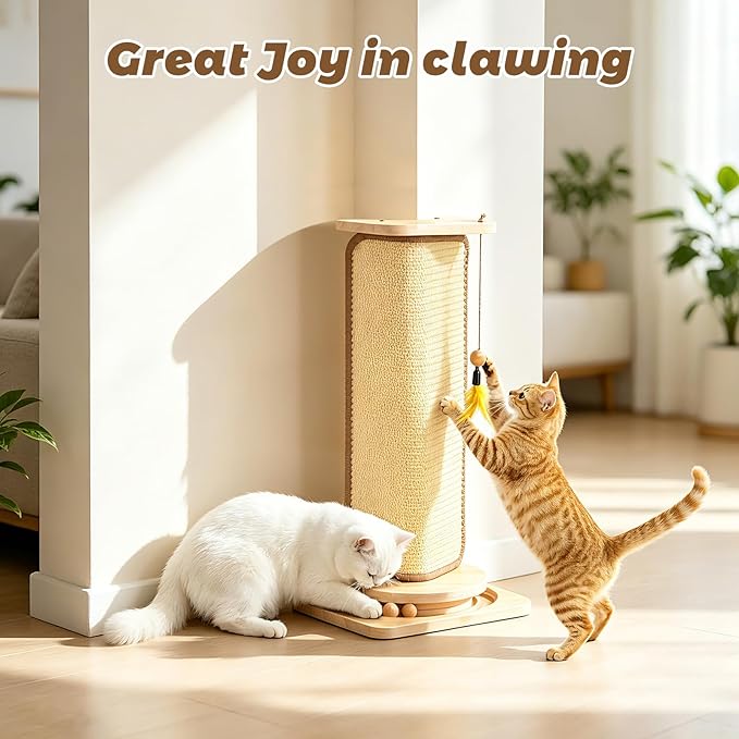 Small and Medium-Sized Cat Scratcher, 22-inch Sisal Scratching Post, Suitable for Wall Corner, Sisal Cat Scratch Pad for Sofa Corner, with Toy Ball,Suitable for Small and Medium-Sized Cats