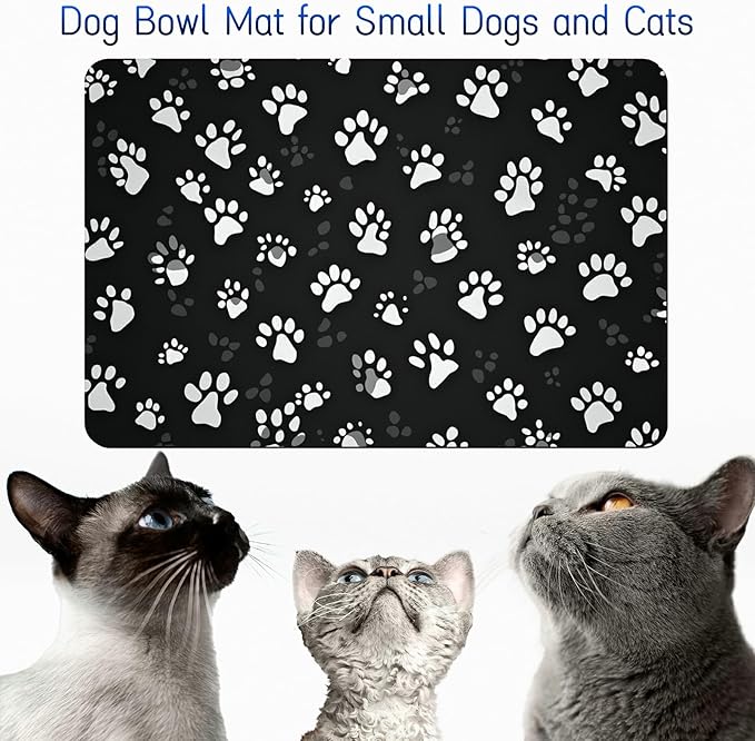 Dog Food Mat, 19.6" x 23.6" Absorbent Pet Feeding Mat for Food and Water, Waterproof Diatom Mud Pet Placemat with Non-Slip Rubber Backing, Cat Bowl Mat for Floors - Grey Dog Paw Print