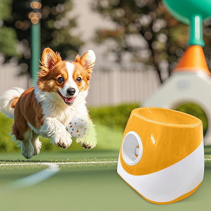 Automatic Ball Launcher for Dogs with 3 Tennis Balls - Interactive Dog Toy with 3 Adjustable Distances, Rechargeable Ball Thrower for Small & Medium Dogs, Indoor Outdoor Fetch Machine for Pet Exercise