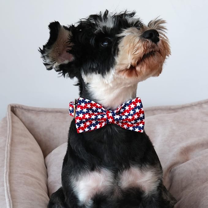 Lionet Paws Patriotic Dog Collar with Bowtie, 4th of July, Soft and Comfortable, Adjustable Collar for Large Dogs, Neck 16-24 inches