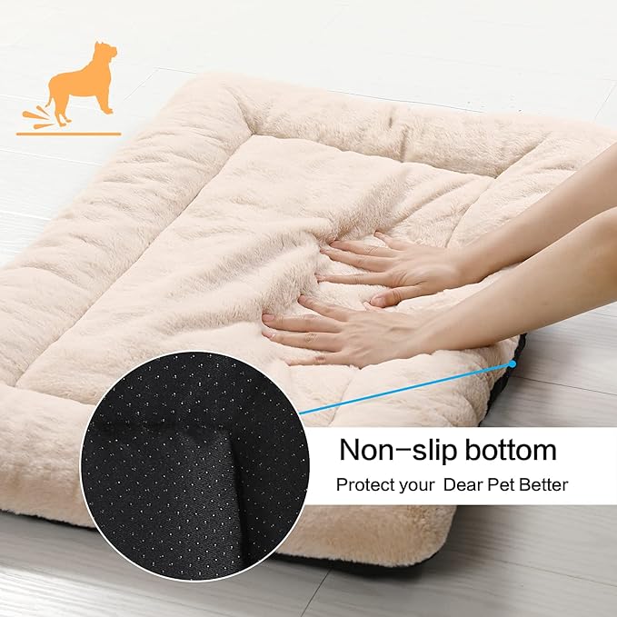 Dog Beds Crate Pad for Medium Dogs Fit Dog Crates,Washable & Anti-Slip Kennel Pad for Dogs Cozy Sleeping Mat,Cream 30inch