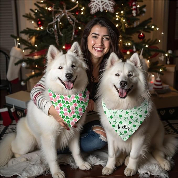 St. Patrick's Day Dog Bandana Reversible 2 Pack, St. Patricks Day Pet Bandanas for Dogs Cute Green Shamrock Adjustable Triangle Holiday Scarves for Medium Large Extra Large Boy Girl Dogs