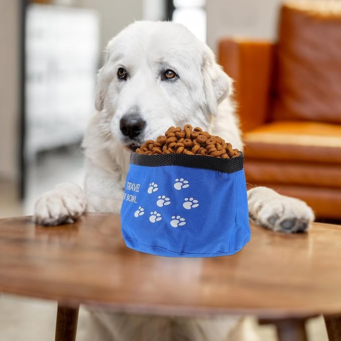 POPETPOP Foldable Dog Bowl Food Grade Waterproof Portable Travel Bowl for Pet Food and Water Feeding with Carabiner Clip Lightweight 5.9X2X3.5 Inch
