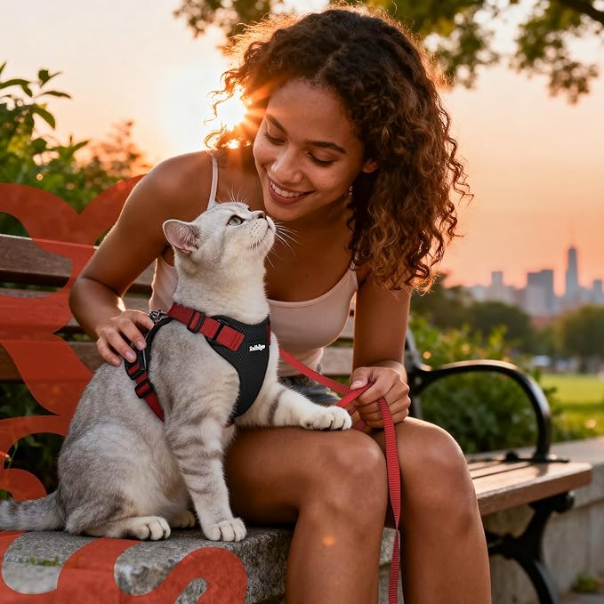 rabbitgoo Cat Harness and Leash Set, Escape Proof Kitten Harness for Safe Outdoor Walks, Soft Breathable Adjustable Vest with Reflective Strips for Kittens and Extra Small Cats, Black & Red, XXS