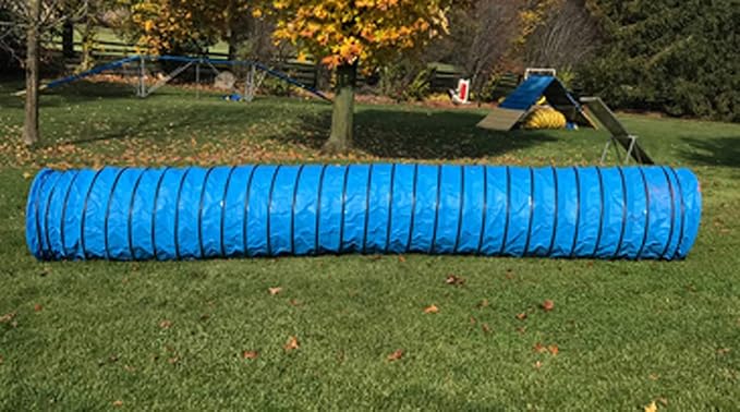 Cool Runners Lightweight 470GSM PVC Round Dog Agility Tunnel, 8" Pitch, 15-Feet by 24-Inch, Blue