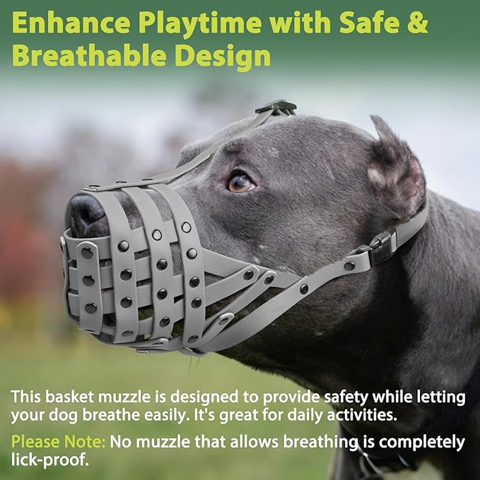 Mayerzon Pitbull Muzzle for Large Medium Sized Dogs to Prevent Biting Scavenging, Basket Muzzle for Rottweiler Staffordshire Terrier in Grooming Training, Allow to Pant Drink, Lightweight and Sturdy