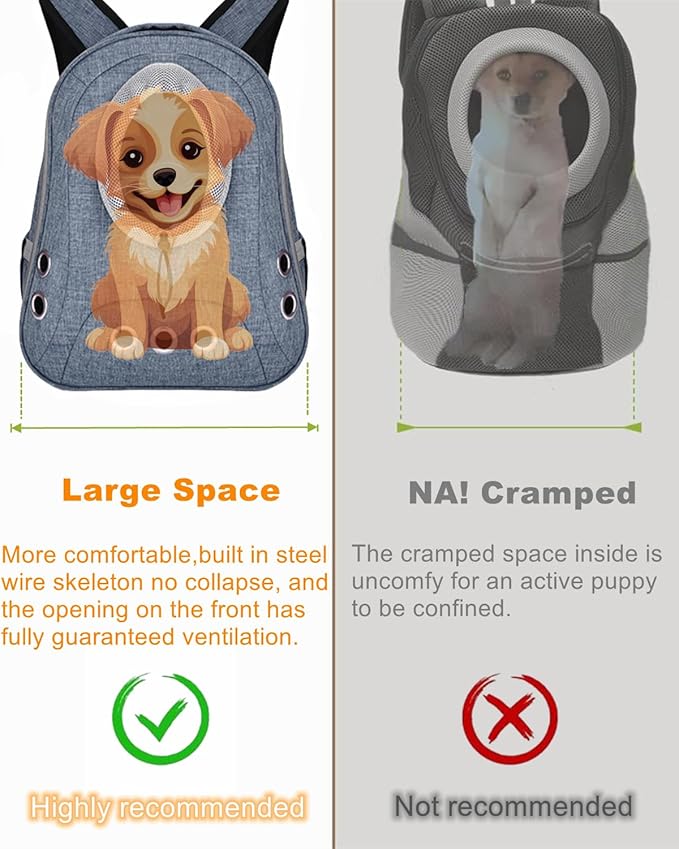 Small Dog Cat Chest Backpack Carrier,Large Space Ventilated Front Facing Backpack Carrier for Puppy,Lightweight Doggy Backpack for Hiking,Camping,Travel,Outdoor,Max 12 lbs(Denim Blue)