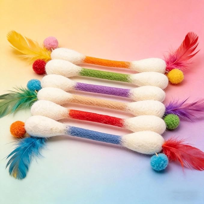 Cotton Swabs Cat Toys with Catnip,6 Pk Soft Interactive Giant Q Tip Cat Toy,Durable for Chew, Organic Catnip for Anxiety & as Digestive Aid,The ideal gift for cat lovers (Colorful 6-pack)