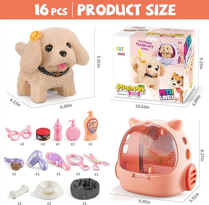 Vanvimen 16 Pcs Robot Dog Toys for Girls, Toys for 3 4 5 6 7 8 Year Old Girls Kids Boys, Realistic Robot Puppy Toy for 5-7 6-8, Ideas Birthday Gifts for Girl 3 4 5 6 Year Old