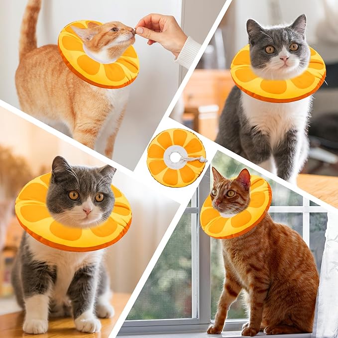 Seyezo Cat Cone Collar Soft, Adjustable Cat Recovery Collars for Small Medium Large Cats, Cute Donut E Collar After Surgery, Anti-Lick Recovery Elizabethan Collar for Kittens (Orange, Large)