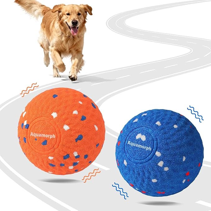 2 Pack Interactive Dog Balls - Auto Moving Bouncing Vibrating Washable Dog Toys for Large Medium Dogs, Type-C Rechargeable, Blue and Orange, Grid Pattern