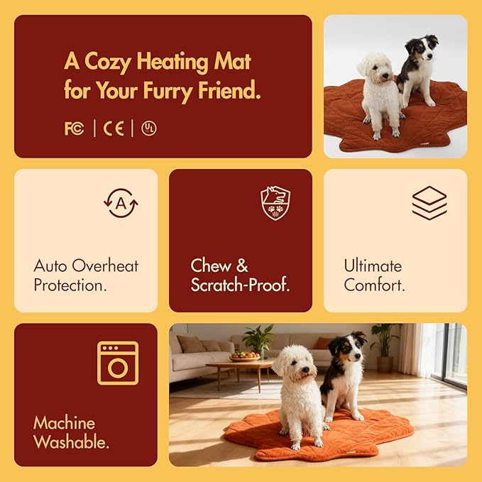 Vagascape Dog Bed, Waterproof Pet Bed with Removable Cover, Comfort Cat Dog Pad for All Seasons, Heating Red Shell Shape Cat Mat with Nonskid Bottom(57"x47")