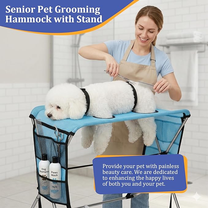 Foldable Pet Grooming Hammock for Small Dogs & Cats - Sturdy Stainless Steel Support Suitable, Dog & Cat Grooming Table - Gentle Joint Support for Nail Trimming, Bathing & Care, No Hook Needed -30 lbs