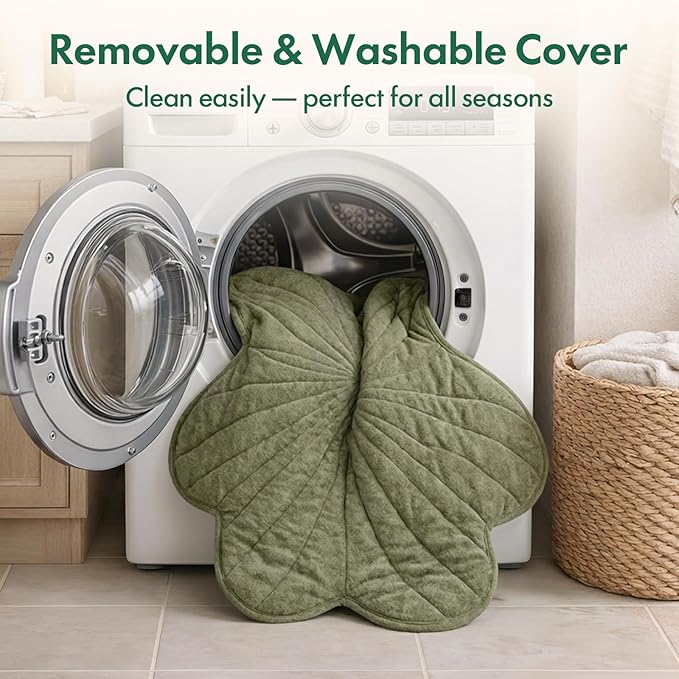 Vagascape Dog Bed, Waterproof Pet Bed with Washable Removable Cover, Comfort Cat Dog Pad for All Seasons, Heating Green Clover Shape Cat Mat with Nonskid Bottom(35"x27")
