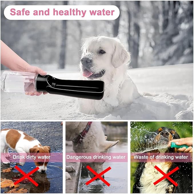 Portable Dog Water Bottle, Foldable Dog Water Bottle Leak Proof Dispenser for Puppy Small Medium Large Dogs, Pet Drink Cup for Walking Hiking Traveling(Black,19oz)
