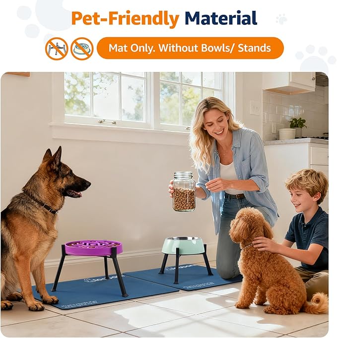 LOOBANI Dog Food Mat for Floors Waterproof 17.3"x17.3"- Absorbent Dog Bowl Mat for Food and Water Bowl, Leakproof Rubber Backing, Dog Feeding Mat for Dog, Cat, Pet (17.3"x17.3", Dark Blue)