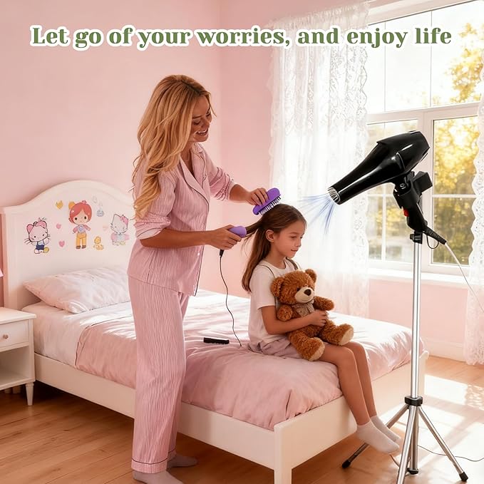Hair Dryer Stand, 30-59 Inch Adjustable Blow Dryer Holder, Hair Dryer Holder With Tripod and Universal Clip, Foldable storage Hair Dryer Holder Stand, Hair rack, Use for Home Styling and Pet Grooming, Black